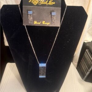 Elegant Blue and Silver Necklace and Earring Set